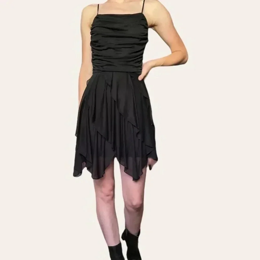 New Leaf by Samir 70s vintage draped chiffon grunge dark fairy mini dress (XS) - Picture 4 of 8